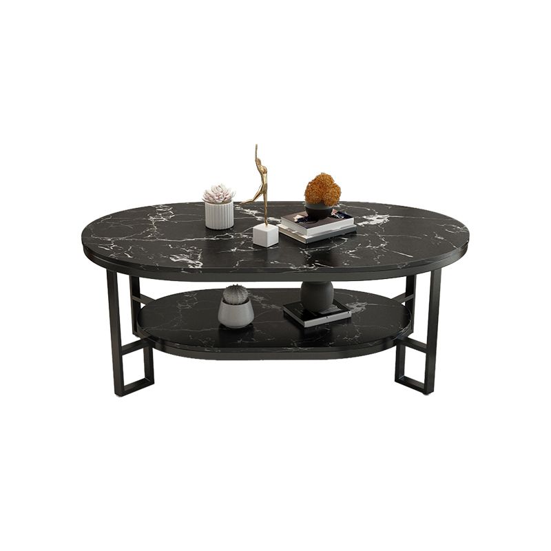 4 Legs Cocktail Table Shelf Included Oval Stone Coffee Table