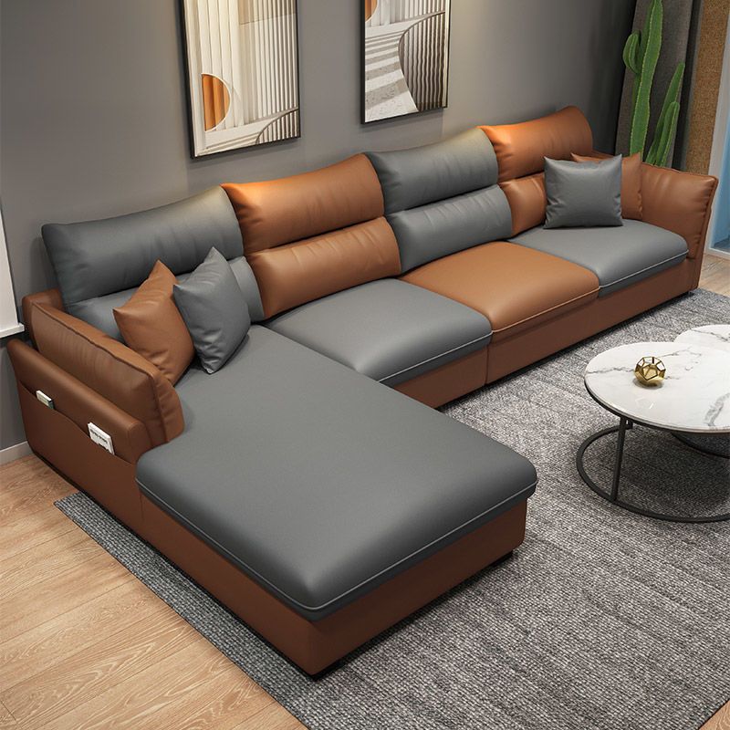 Mid Century Modern Faux Feather 4-seat Sofa & Chaise For Living Room