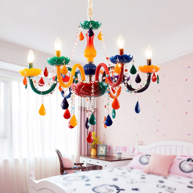European Style Crystal Chandelier Candle Pendant Lighting Fixtures for Child Room