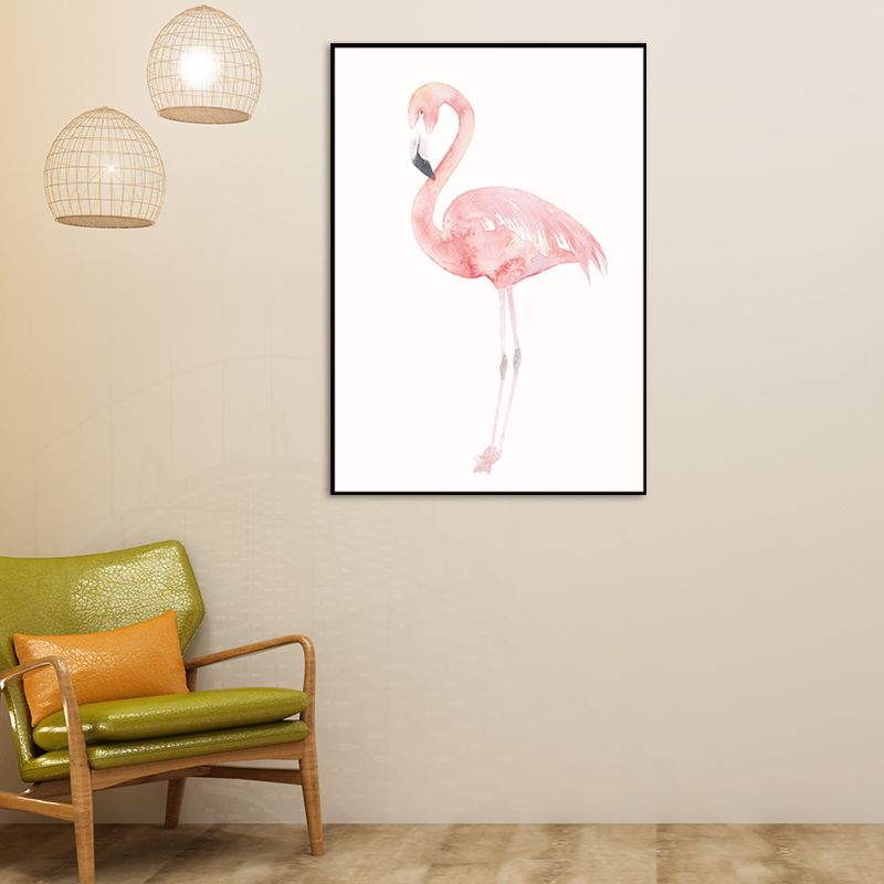 Trendy Flamingo Painting Wall Art for Living Room Animal Print Canvas in Pink-White