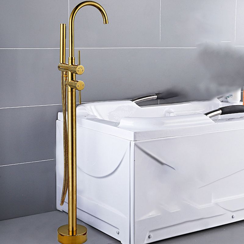 Contemporary Gold Bath Faucet Floor Mounted Full Copper High Arc Tub Faucet Trim