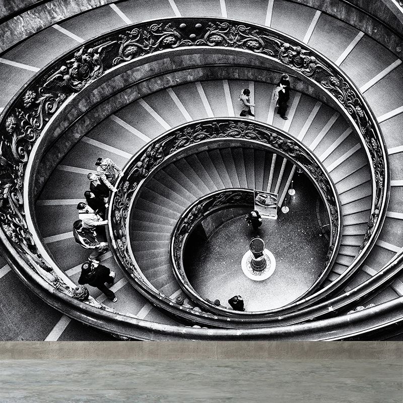 Dark Grey Spiral Stairway Mural Decal Moisture Resistant Modern Bedroom Wall Covering
