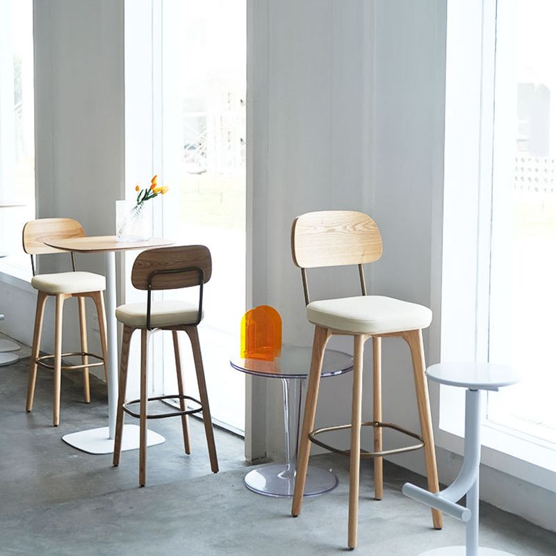Nordic Style PU Leather Bar-stool Square Seat Counter Bar Stool with Wooden Legs