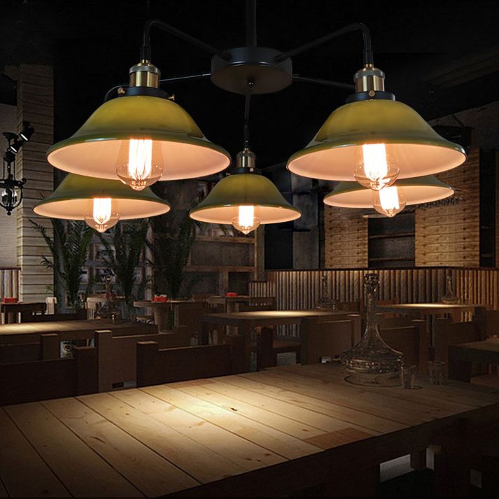 Hand-Blown Glass Bowl Chandelier Antiqued Restaurant Suspension Lamp in Black