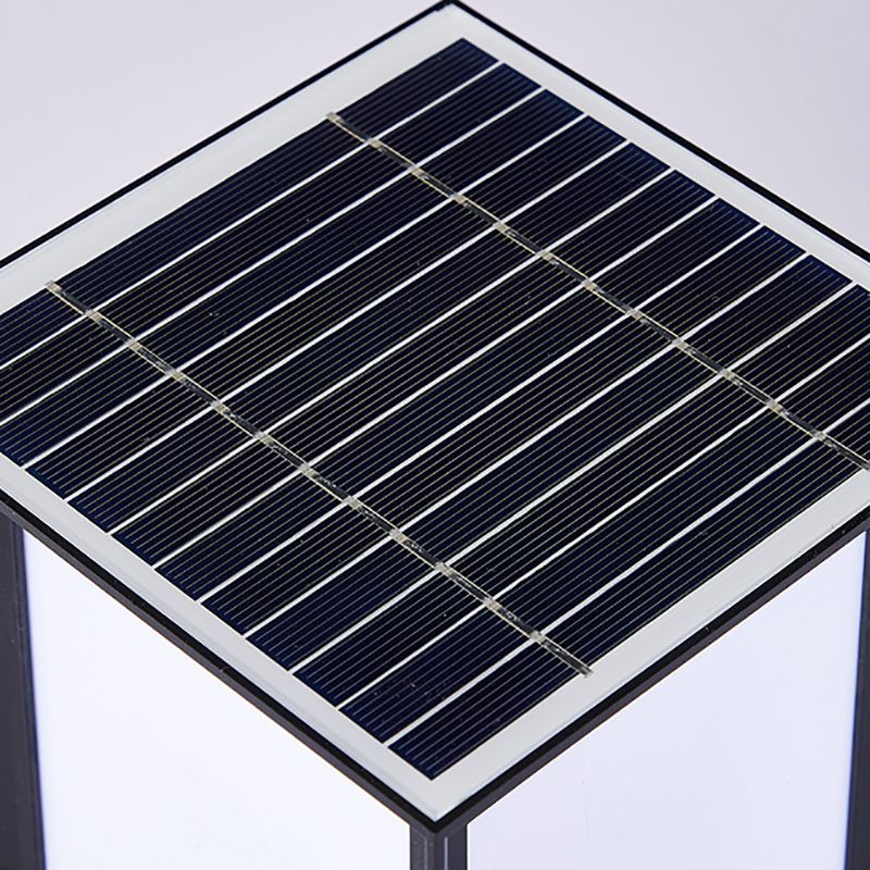 Rectangle Shape Metal Outdoor Light Modern 1 Light Solar Pillar Light in Black