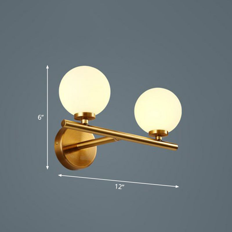 Ball Sconce Lighting Postmodern Opal Glass Corridor Wall Mounted Light Fixture in Brass