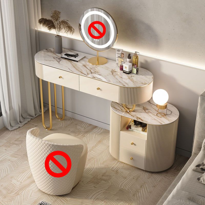 White Vanity, 30.71" High Stone Vanity Set with Stool, 2/4 Drawers Dresser