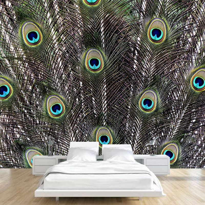 Pleasing Wall Mural Peacock Feather Pattern Sitting Room Wall Mural