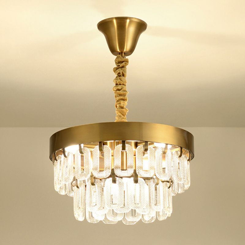 6-Head Crystal Chandelier Light Postmodern Gold 2 Tiers Dining Room Hanging Pendant