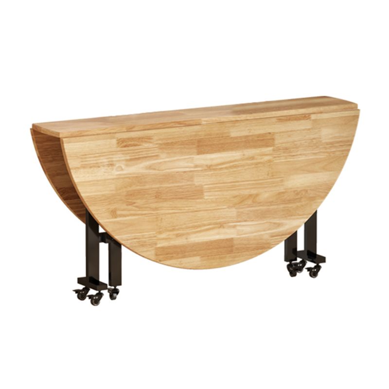 Modern Style Round Solid Wood Drop-Leaf Dining Table in Natural