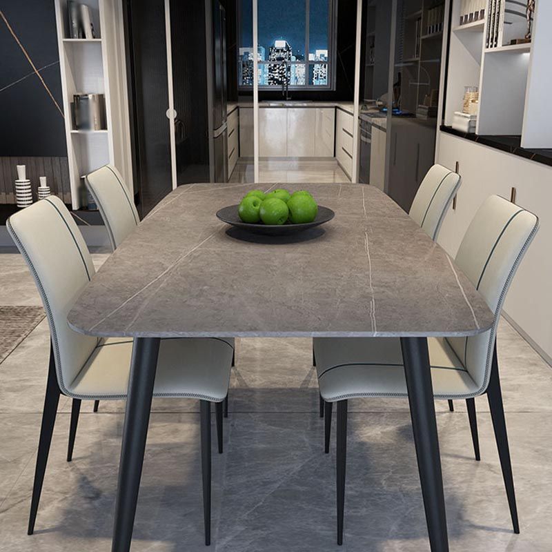Industrial Rectangle Dining Site Table Stone Top Metal Dining Table in Grey
