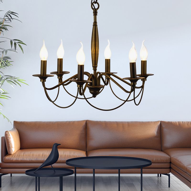 Bronzo 6 luci a ciondolo lampadario classico braccio a scorrimento in metallo lampada appesa per soggiorno