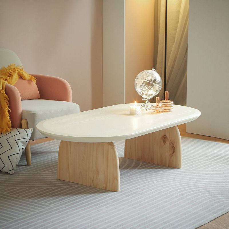 Oval Pine Wood Coffe Table with Wooden Sled Base Cocktail Table
