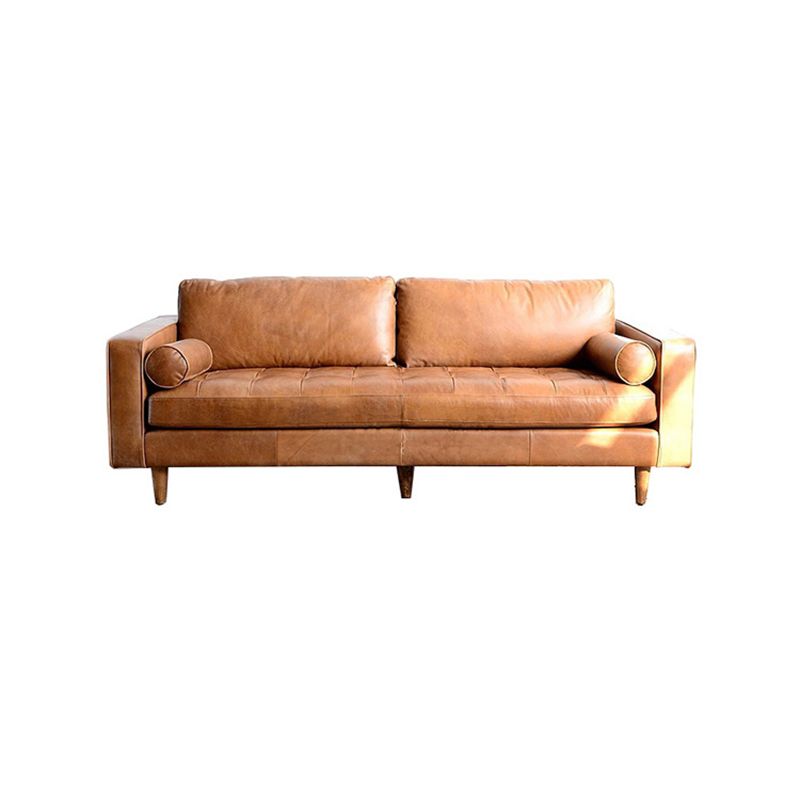33.46" H Genuine Leather Square Arm Sofa with Down Fill Cushions for Apartment