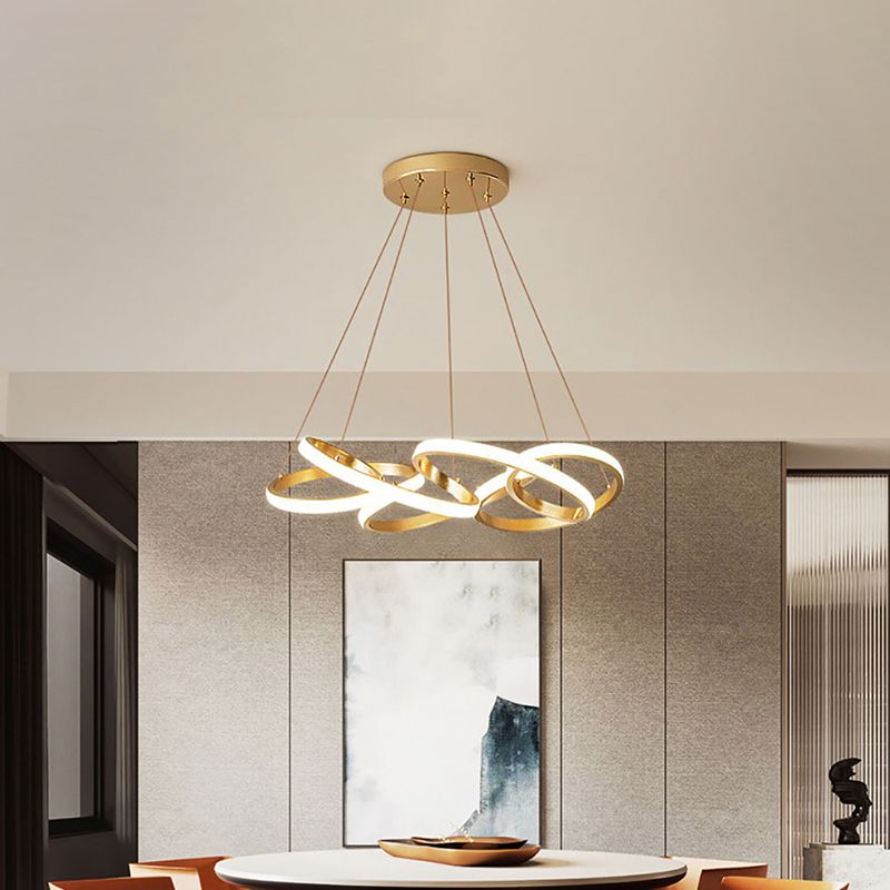Twisted Round Dining Room Pendant Lamp Metal LED Modernist Ceiling Chandelier in Gold, Warm/White Light