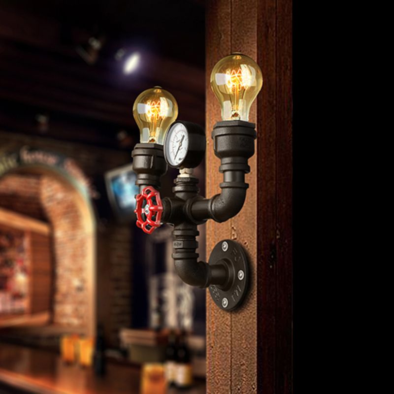 2/3 Lichten Wandbevestiging Licht met pijp en metalen metalen steampunk Restaurant Wandverlichting in zwart