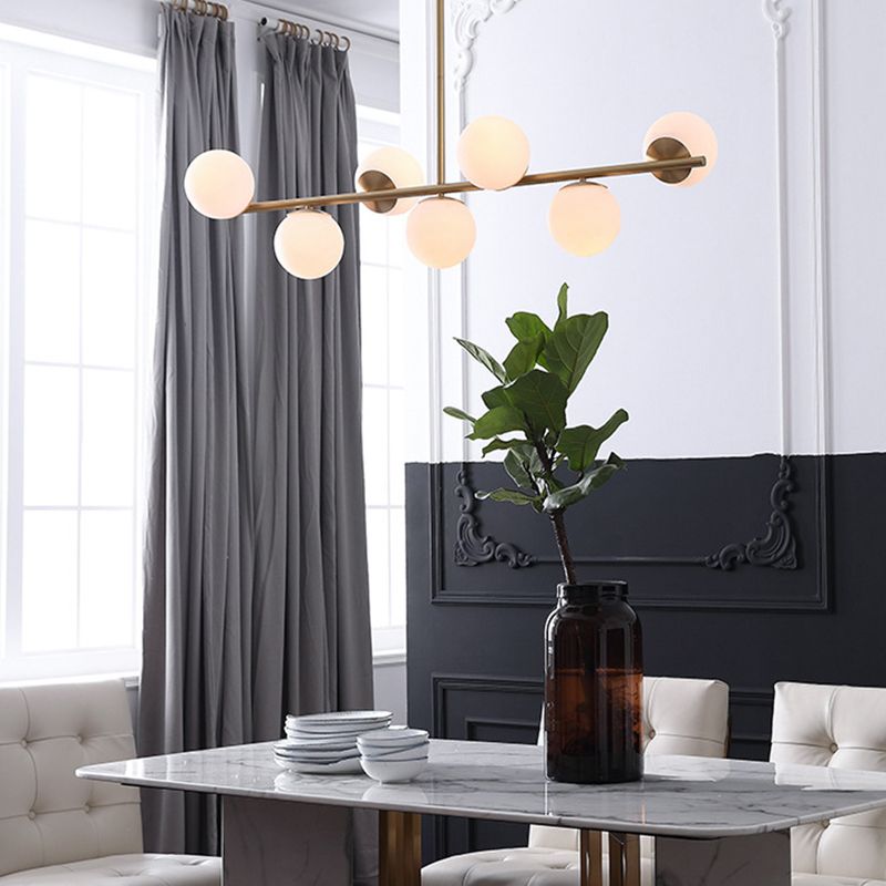 Ball Shape Glass Chandelier Modern Style 7 Lights Island Ceiling Light in Gold