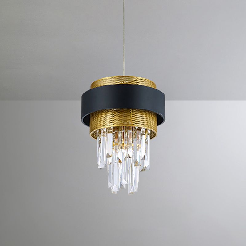 Accordi della Grande stanza giù Mini Pendant Prisms Crystal Modern 1 Bulb Black and Gold Finish Sospension Light