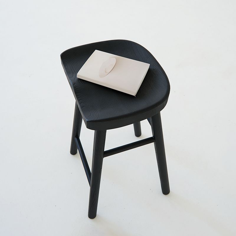 Contemporary Black Ash Solid Wood Armless Bar Stool with Footrest