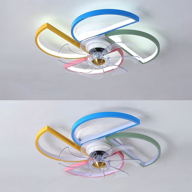 Macaron Style LED Ceiling Fan Light Fixture Shaded Semi Flush Light with Acrylic Shade for Kids Room