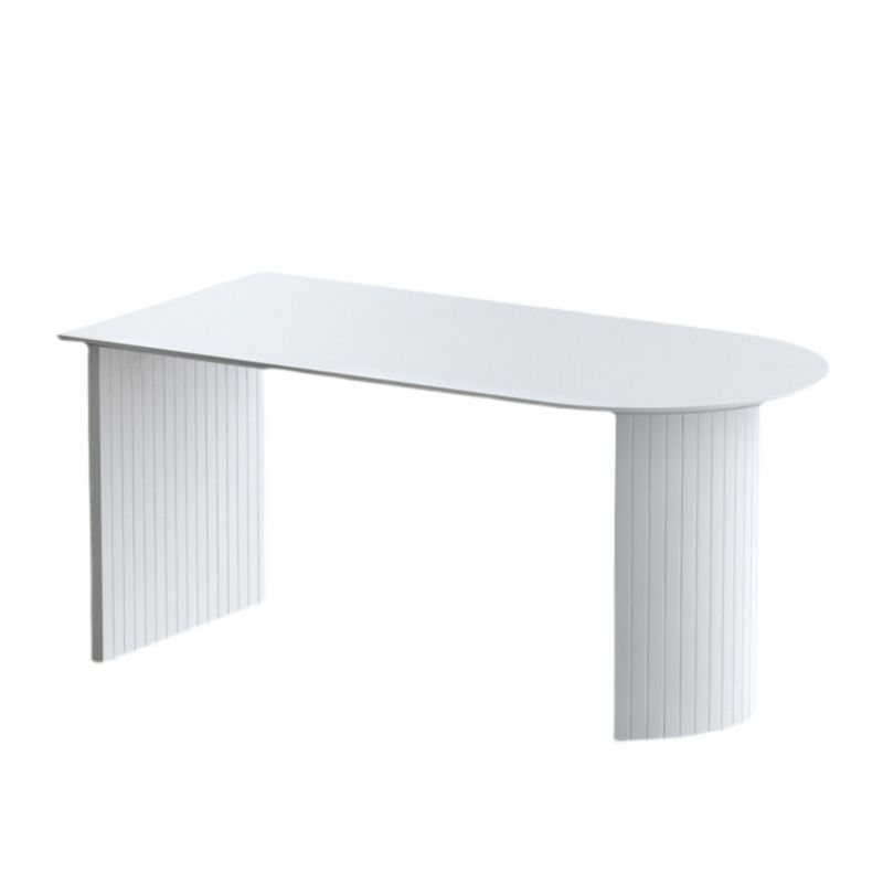 Modern Stone Top Dinette Table Solid Wood Double Pedestal Table in White