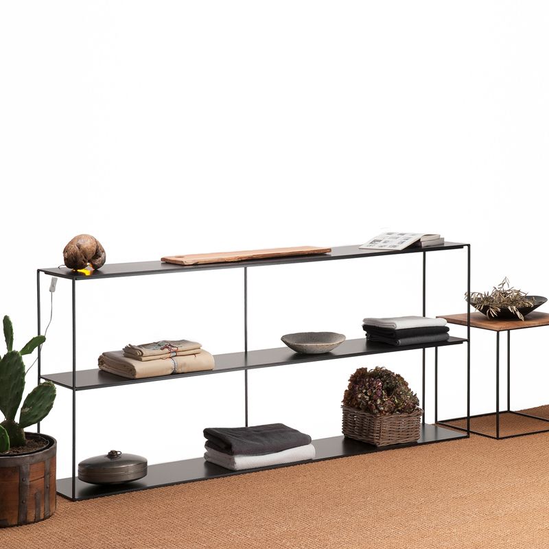 Modern Metal Console Table Black / White Storage Shelves Sofa Table for Living Room