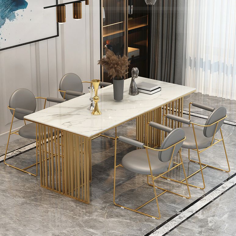 Luxury 1/5 Pieces Rectangle Dining Set Sintered Stone Dining Table with Leather Chairs