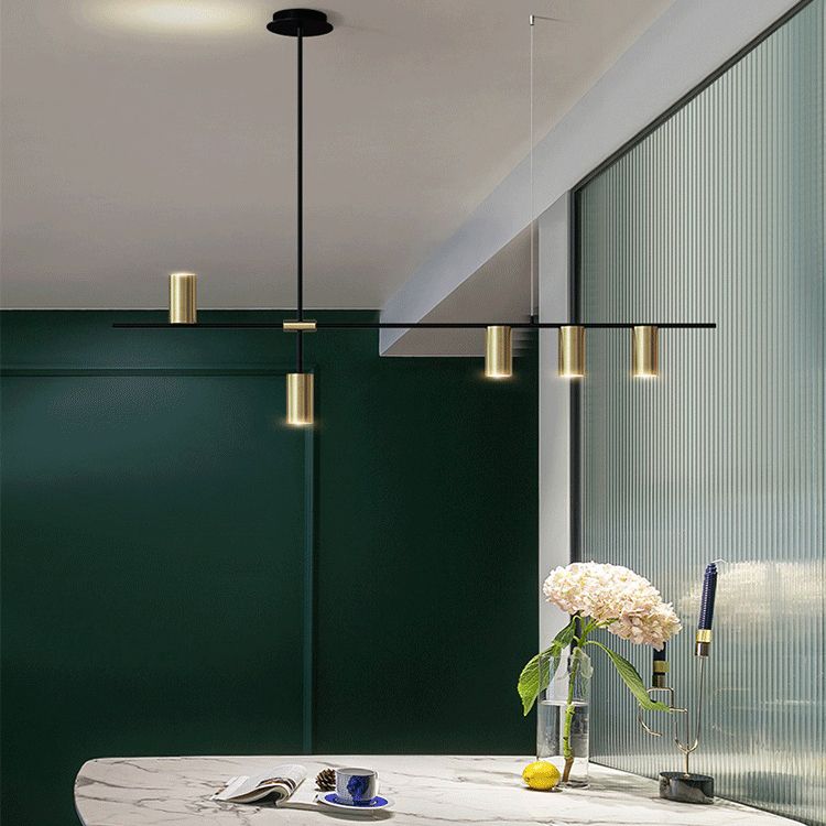 Cylindrical Metal Strip Lights Contemporary Kitchen Pendant Lights