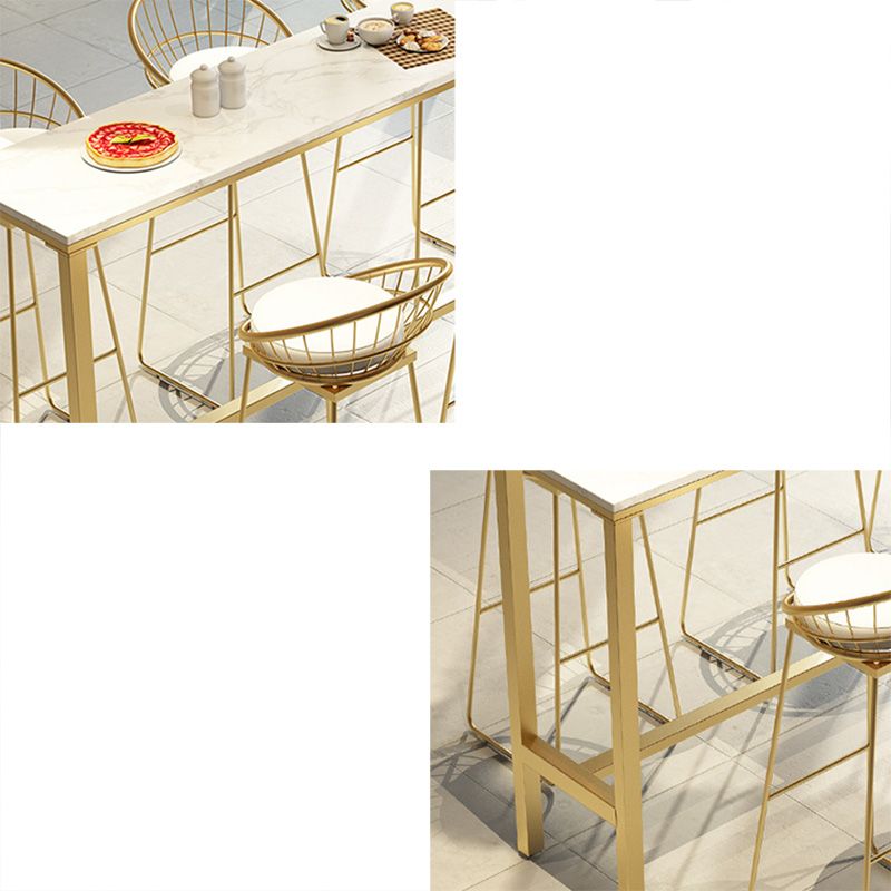 Glam Bar Table White Faux Marble Fixed Pub Height Dining Table