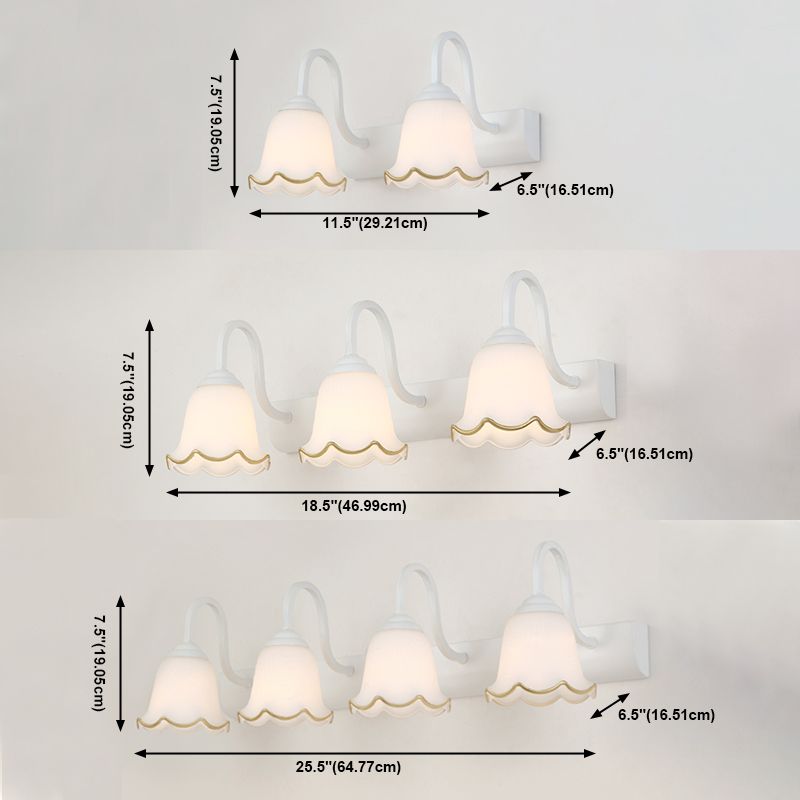 Multi Lights Flower Wall Light Sconces Modern Style White Glass Wall Mounted Vanity Lights