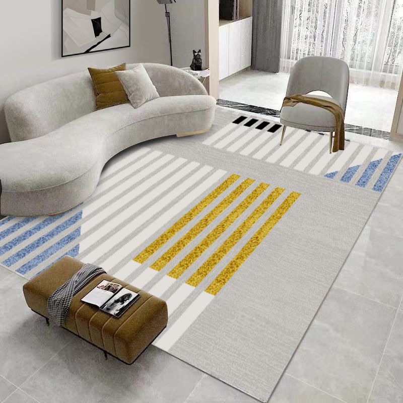 Grey Contemporary Rug Polyester Striped Rug Non-Slip Backing Rug for Sitting Room