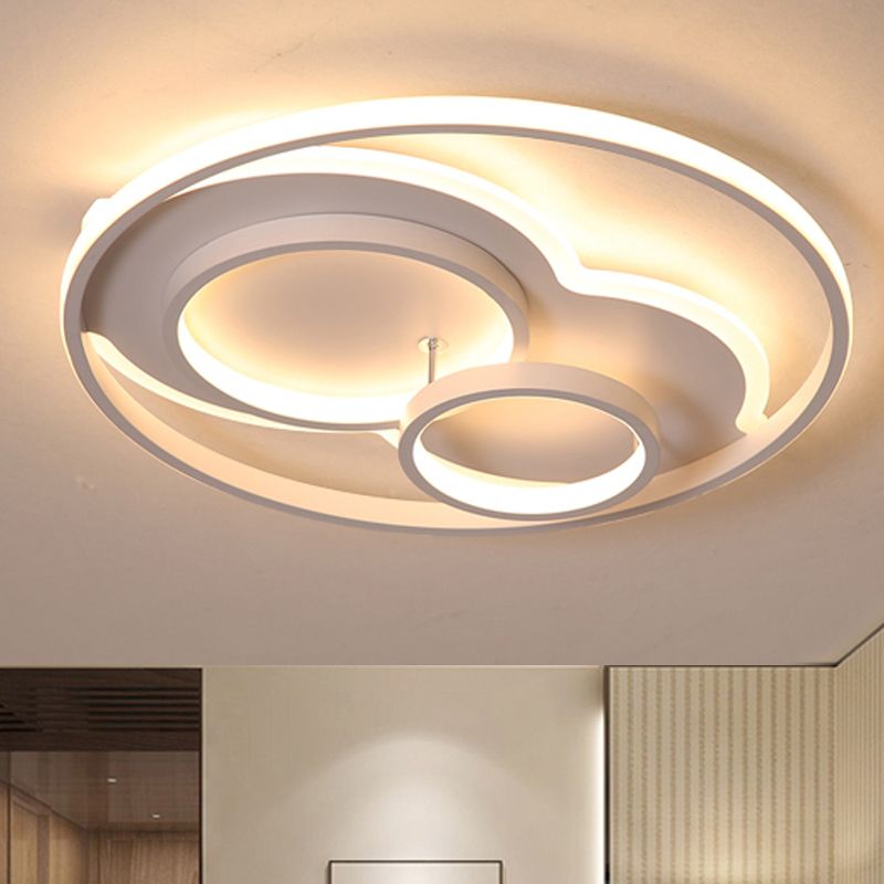 Black/White 3 Ring Close to Ceiling Lamp Modern LED Metal Flush Mount Light in White/Warm Light, 16"/19.5"/23.5" Wide