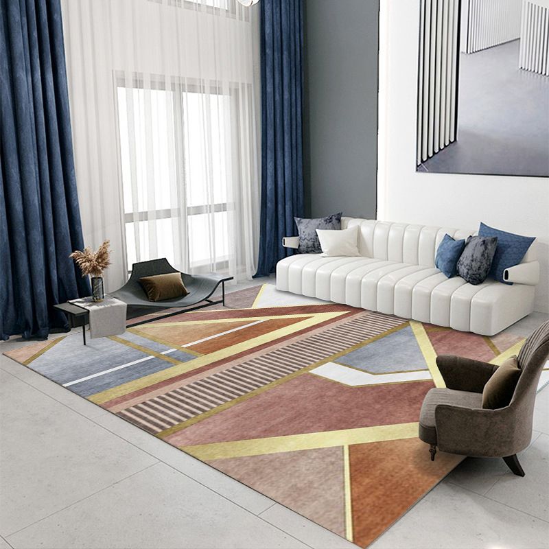 Orange Striped Rug Polyester Contrast Color Rug Stain Resistant Rug for Living Room