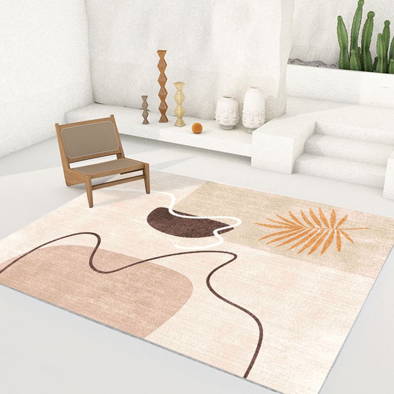 Apricot Tone Simple Area Rug Polyester Color Block Print Rug Non-Slip Backing Carpet for Living Room