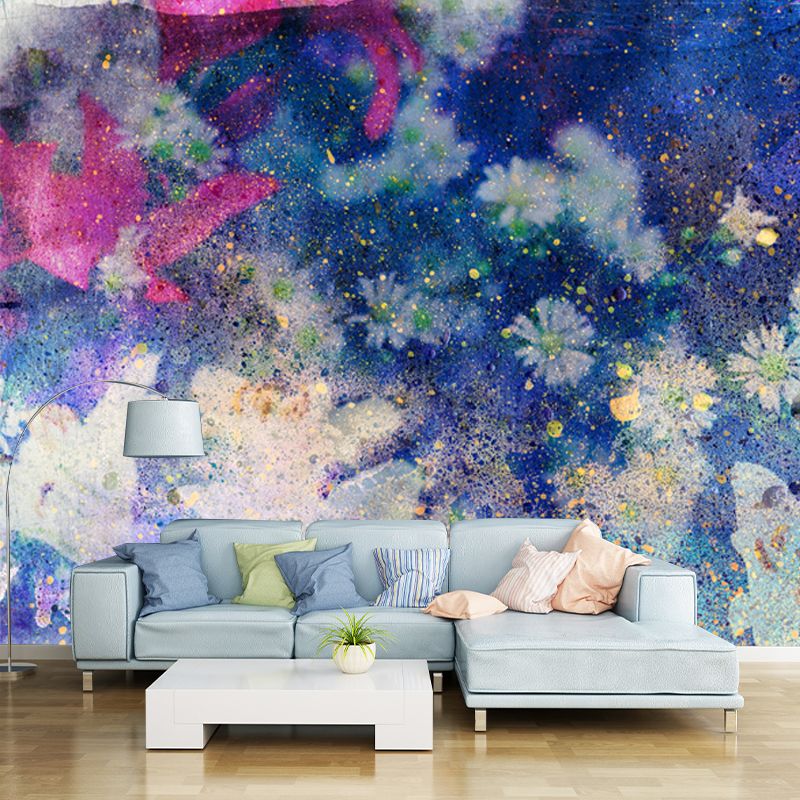 Magic Daisy Wall Paper Mural for Girls Room Watercolor Wall Art in Blue, Made to Measure