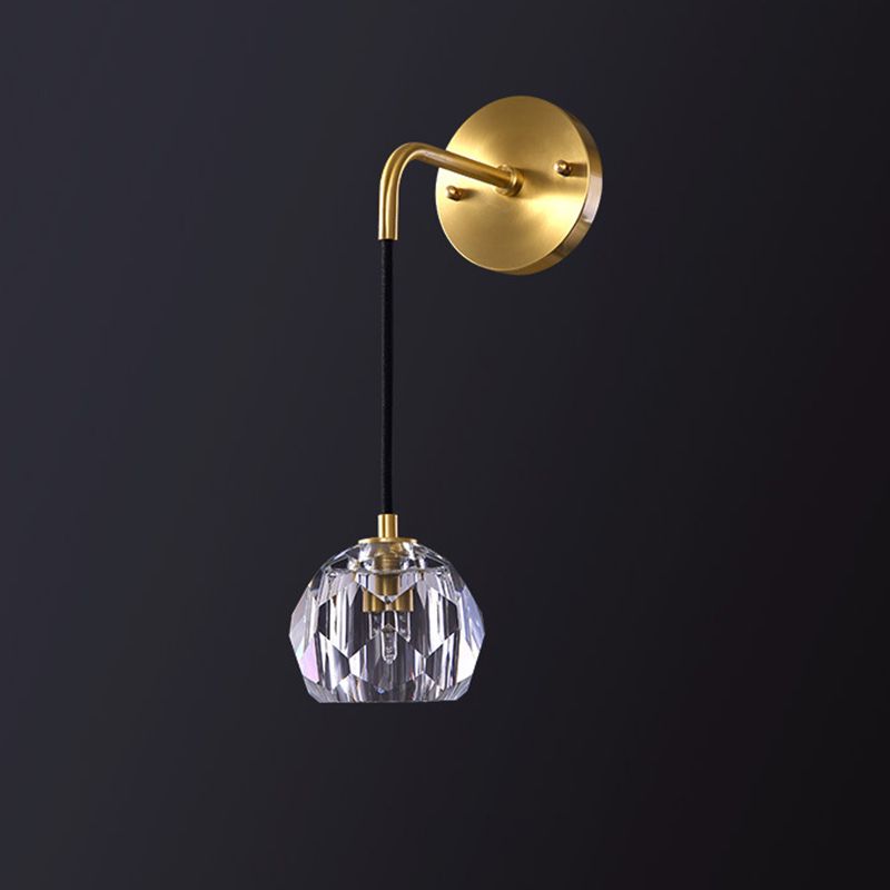Gold Hanging Wall Sconce in Modern Luxury Style Copper Globe Wall Light with Crystal Shade