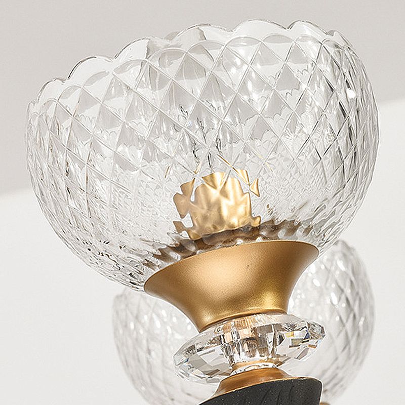 Metal Black Sconce Bowl 1/2 Lights Modern Style Wall Mounted Light with Clear Prismatic Glass Shade