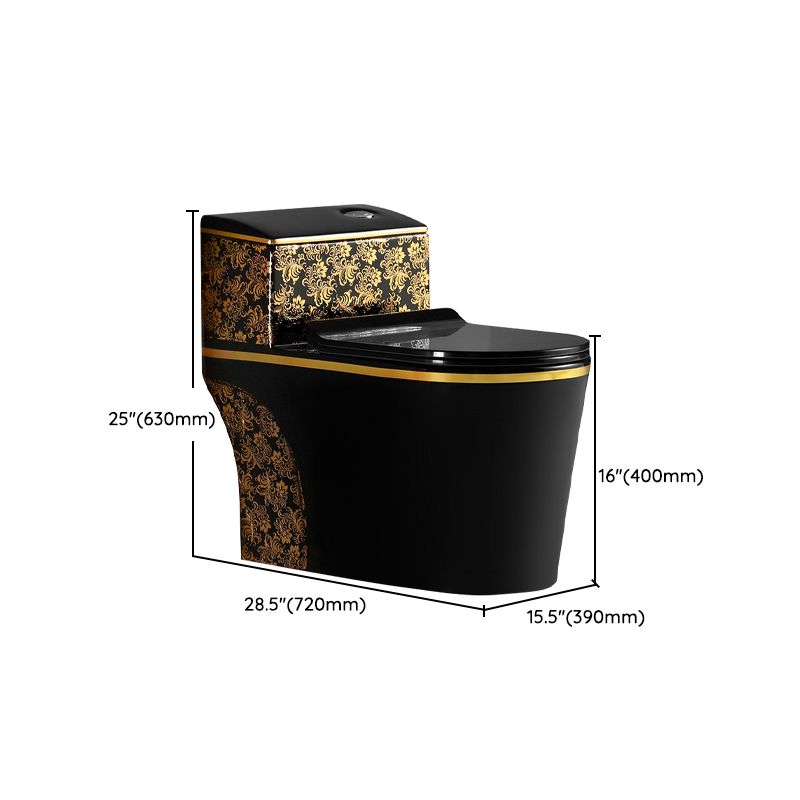 Modern Elongated Toilet Bowl Black and Golden Flush Toilet With Seat for Bathroom