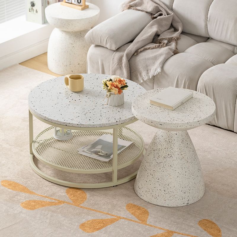 16"H Contemporary Coffee Table White Coffee Cocktail Table with Storage