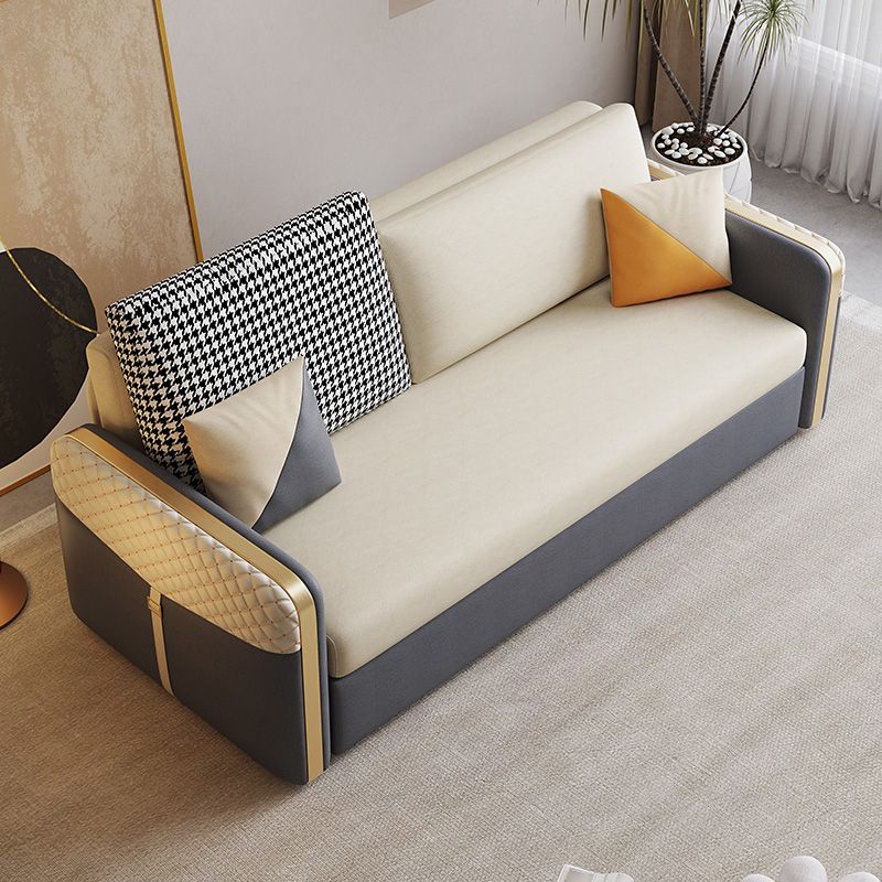 White Pillow Back Sleeper Sofa Square Arms Faux Leather Convertible Sofas