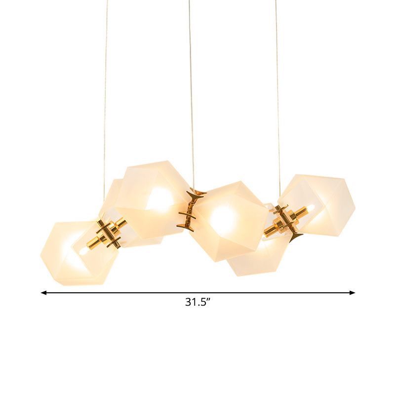Frosted White Glass Honeycomb Island Lamp Modern Style 2/4/8-Light Brass Ceiling Hang Light for Living Room