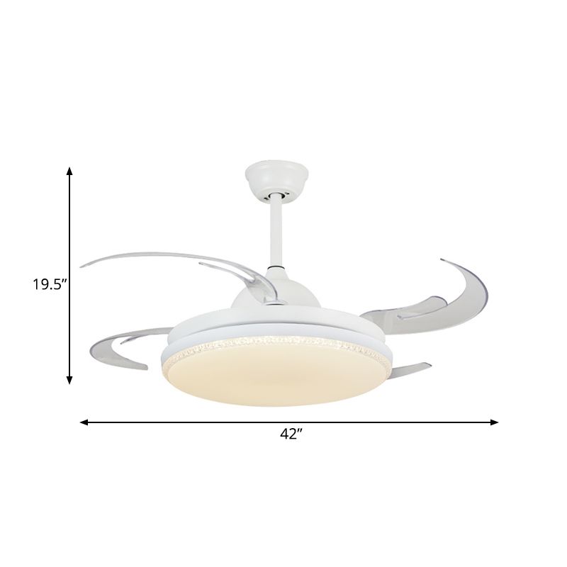 Iluminación de ventilador colgante de LED de 42 "W Sala de estar contemporánea Luz de techo semi descarga con tono acrílico redondo en blanco, 4 cuchillas