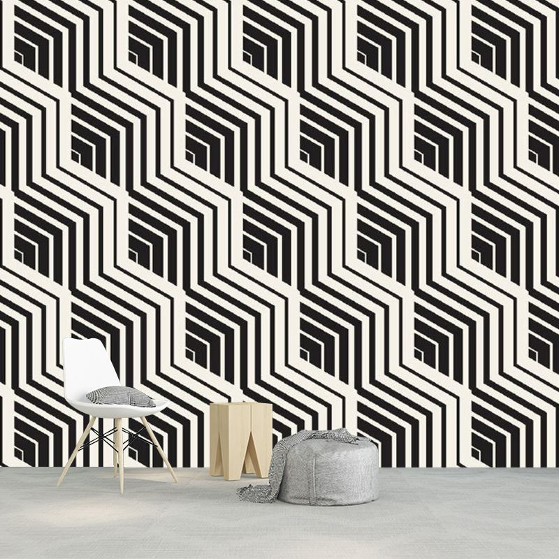 Black-White Modern Art Mural Wallpaper Whole Diagonal Chevron Pattern Wall Decor for Home