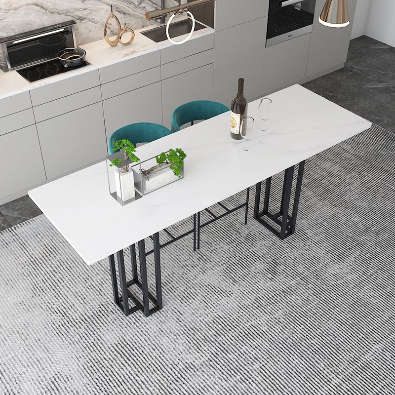 Industrial Marble Bar Table with Rectangle Table Top Double Pedestal Table - 39" H