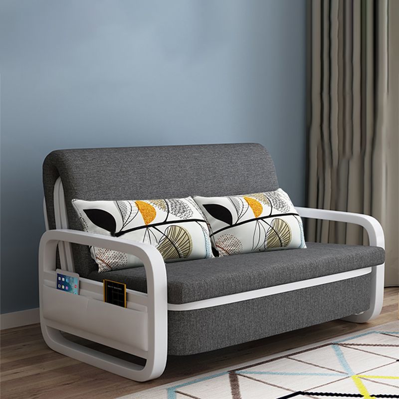 Contemporary Square Arm Convertible Cotton Blend Bed Sofa Couch in Grey