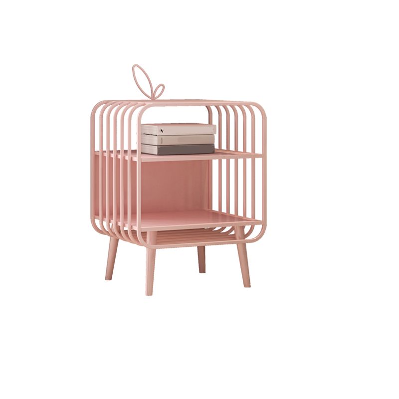 Contemporary Open Storage Nightstand Metal Night Table with 2 Shelves