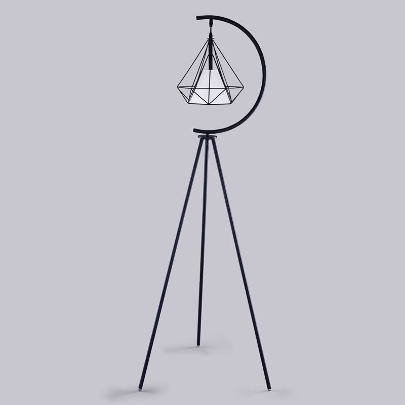 Finition noir / or Diamond Cage Floor moderniste 1 Light Metal Metal Tri-leg Perdre Planchers