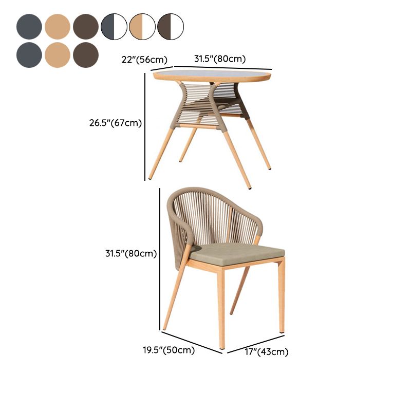 Boho Stone Top Dining Table Set 1/3 Pcs Outdoor Wicker Dining Set