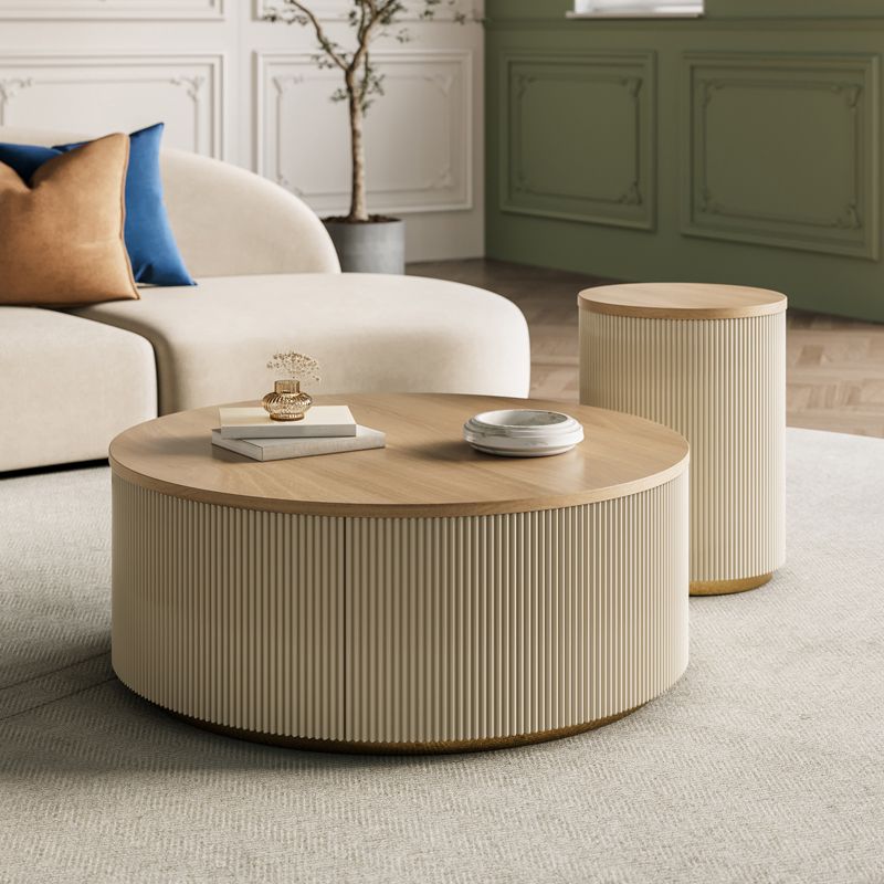 Modern Round Coffee Table Solid Wood Nesting Coffee Table Set