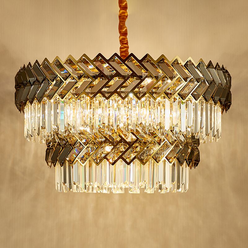 Eigentijdse ronde hanglamp lichte armatuur kristal woonkamer kroonluchter in goud